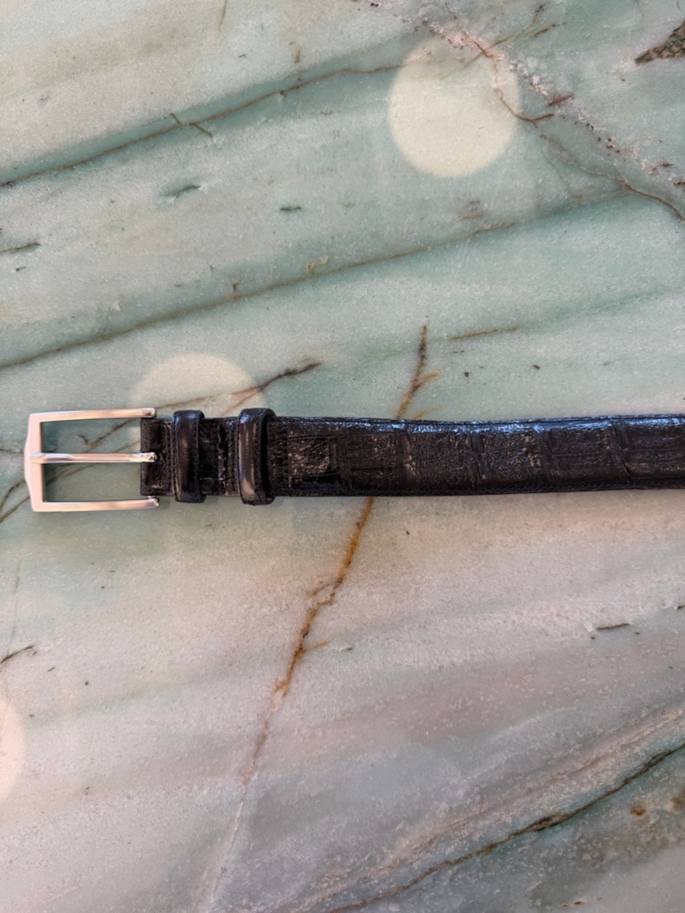 Adjustable Genuine Crocodile Buckle Dress Belt Black Silver Men's 40 Regular